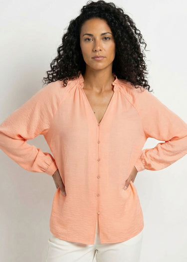 Chemisier raglan ample col V boutonné Orange
