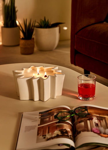 Bougie parfumée 3 mèches, étoile céramique Blanc