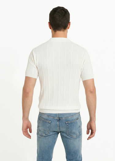 Pull fin en maille gaufrée avec col polo Blanc