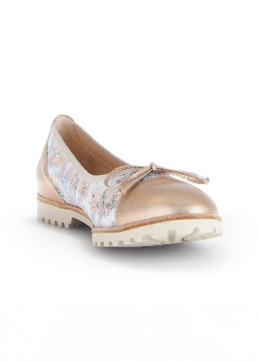 Ballerine fleuries cuir, semelle crantée Fond Blanc