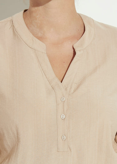 Blouse col V unie à manches longues Beige