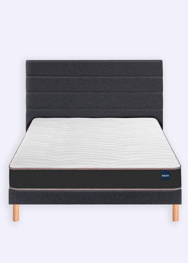 Sommier tapissier 14cm à lattes + pieds hêtre 17cm Jersey Gris Fonce