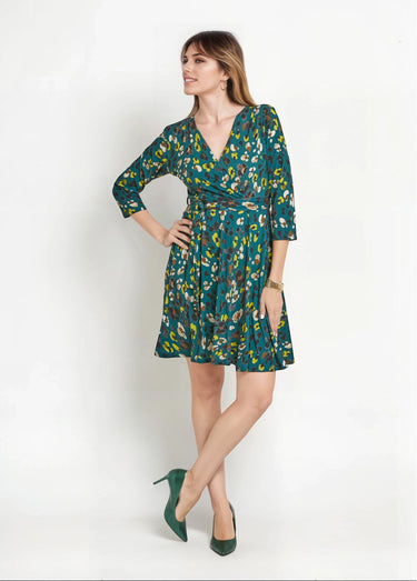Robe imprimée cache-cœur taille ceinturée Vert Imprime