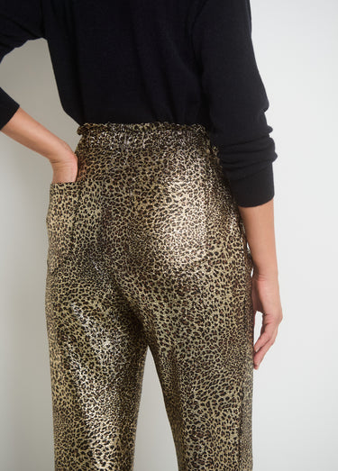 Pantalon en maille imprimée métallisée Animalier