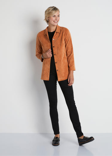 Veste surchemise velours milleraies col tailleur Caramel