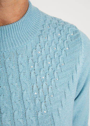 Pull doux torsades côtes strass col montant Vert Onyx