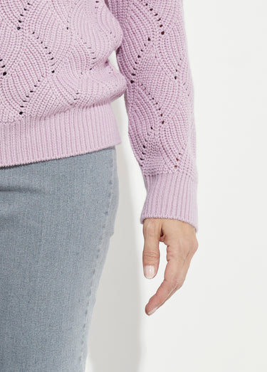 Pull chaud col montant maille ajourée épaisse Lilas