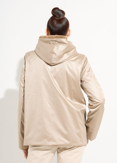 Blouson réversible déperlant et fourrure Sable/Camel