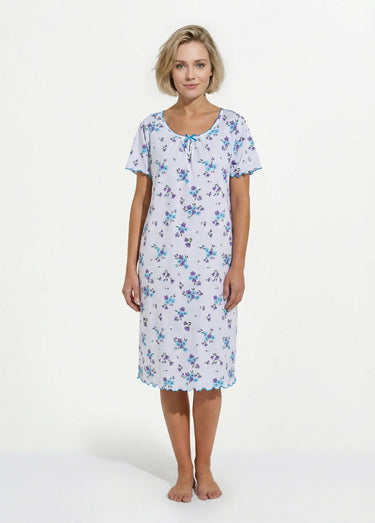 Chemise de nuit coton manches courtes Turquoise/Parme