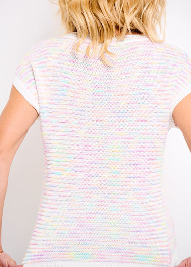 Pull doux col rond sans manches effet rayé Mauve