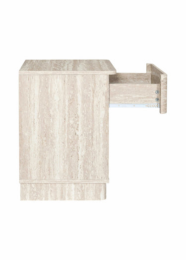 Table de chevet effet pierre travertin Blanc/Beige