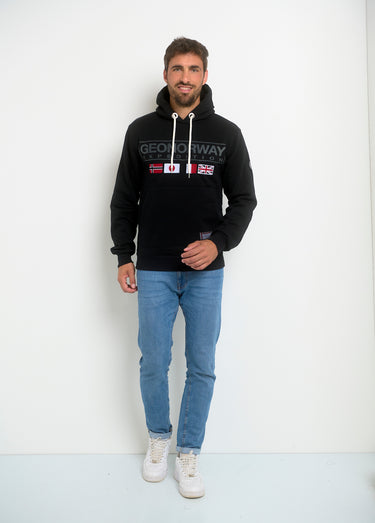 Sweat à capuche drapeaux poche kangourou Noir