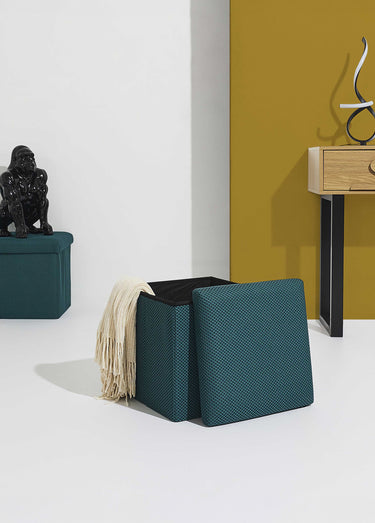 Pouf coffre pliable carré en mesh ATOME Bleu turquoise