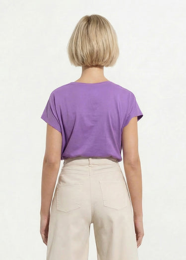T-shirt uni col rond message bouclette Violet