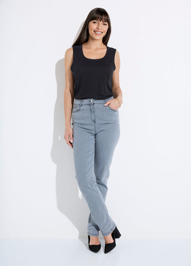 Jean 5 poches ceinture extensible coton stretch Gris