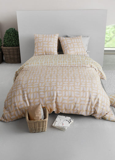 Parure de lit polycoton 2 pers, Romy Blanc/Beige