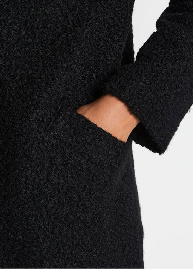 Manteau tissu bouclette mi-long boutonné Noir