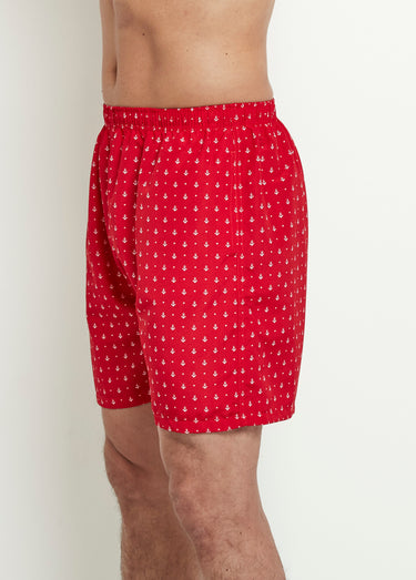 Caleçon de bain micro motif ancres Rouge