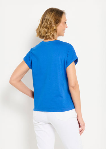 T-shirt coton uni sequins manches courtes Bleu Dur