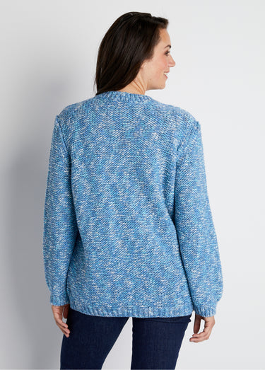 Pull mouliné col rond avec laine et alpaga Bleu / Écru