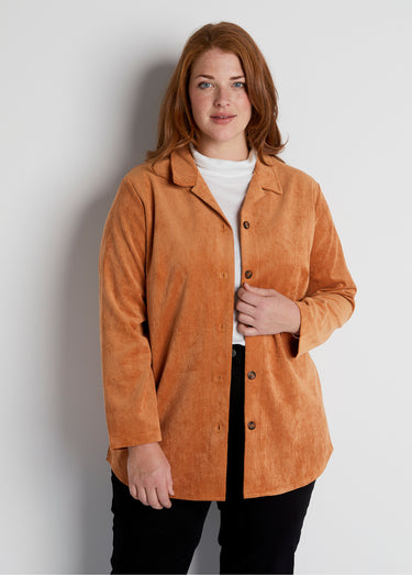 Veste surchemise velours milleraies col tailleur Caramel