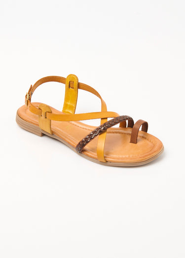 Sandales en cuir plates multibrides Jaune/Brique