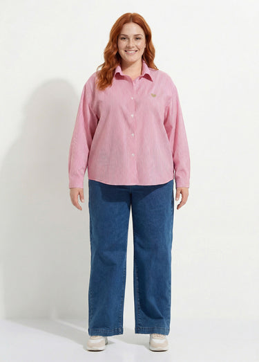 Chemisier rayé coton, broderie cœur Rouge