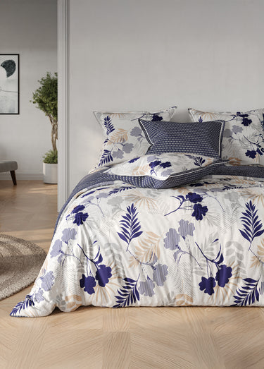 Parure housse de couette coton, Levant Bleu / Blanc