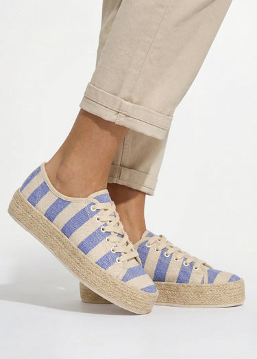 Baskets semelle plateforme façon corde Raye Bleu