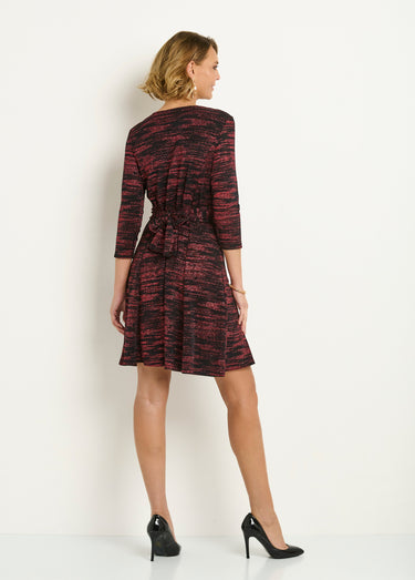 Robe décolleté V drapé maille métallisée Rouge