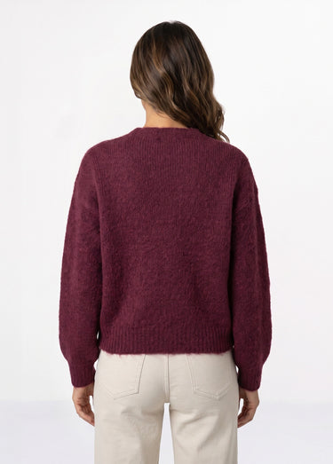 Pull avec laine, col rond boutons métal Bordeaux