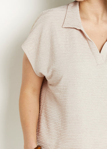 T-shirt col chemise uni manches courtes Sable
