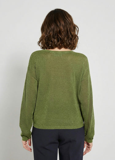 Pull court en maille fine métallisée Olive