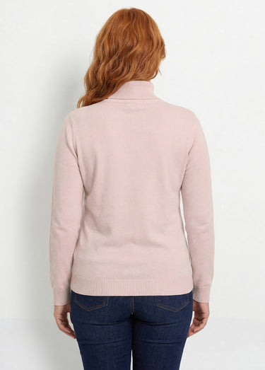 Pull doux col roulé manches longues Rose