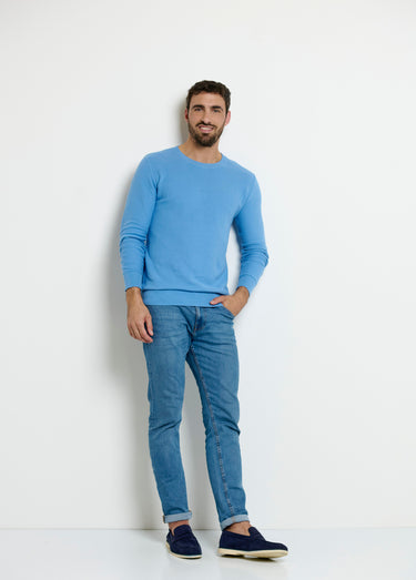 Pull col rond maille piquée fantaisie Bleu