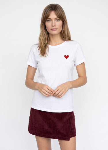 T-shirt manches courtes broderie coeur Blanc