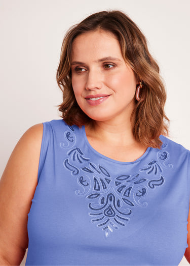 Débardeur uni court brodé sequins Bleu