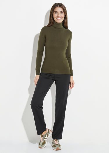 Pull fin en maille avec col roulé Kaki