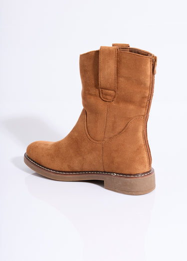 Bottines plates en suédine Camel