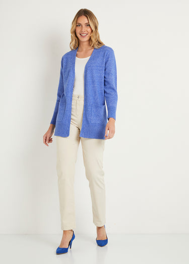Gilet chiné long bord à bord avec laine Bleu
