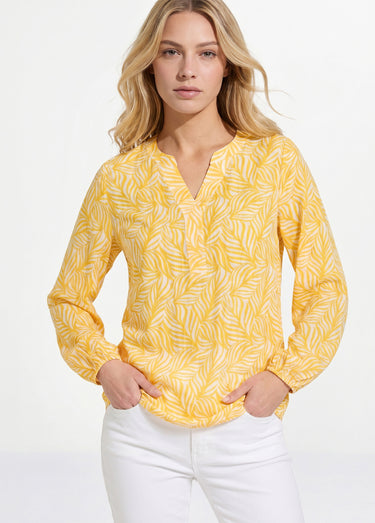 Tunique boutonnée longue manches 3/4 Jaune/Blanc