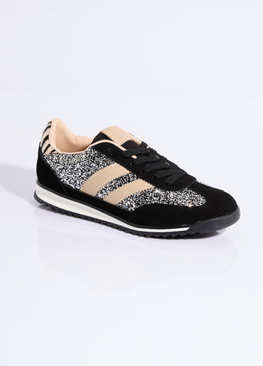 Sneakers inspiration rétro, à paillettes Noir