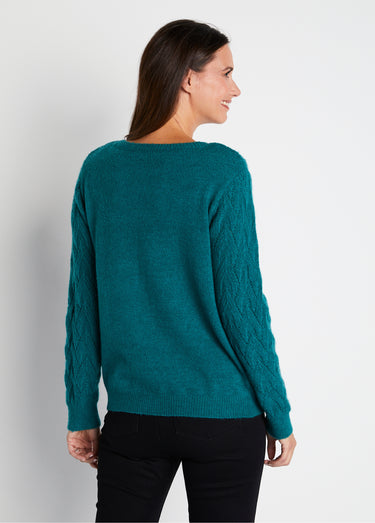 Pull doux uni col rond maille fantaisie Vert
