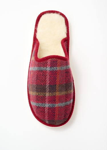 Chaussons mules mixtes tissu écossais Ecossais Bordeaux