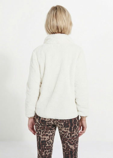 Veste fausse fourrure col montant manches longues Ecru