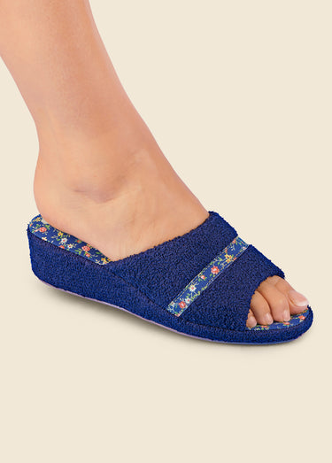 Chaussons mules toile largeur confort Marine