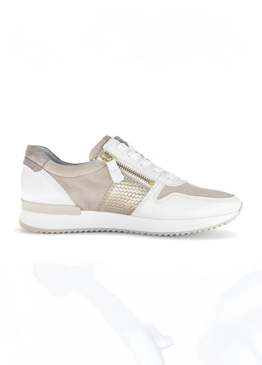 Baskets sportwear en cuir, lacets et zips Beige