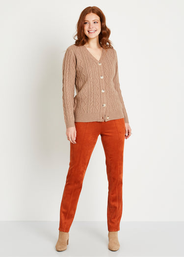 Gilet court boutonné col V maille torsades Taupe