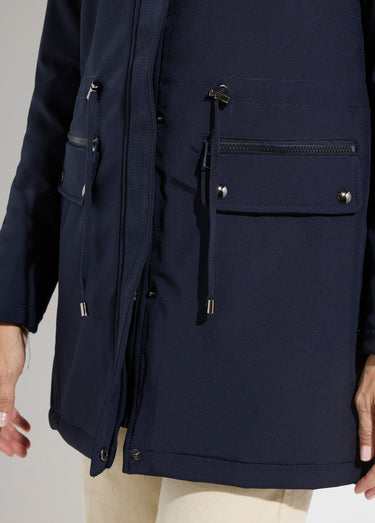 Parka chaude fourrure capuche amovible Marine