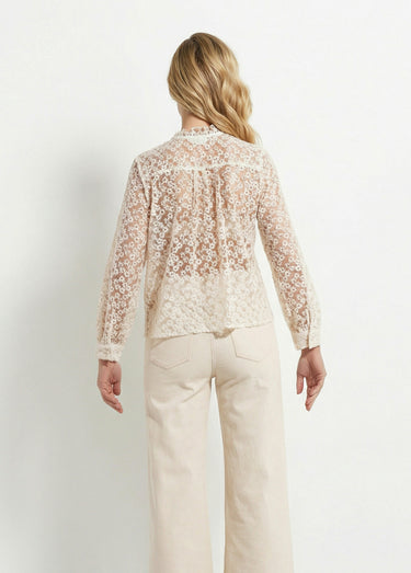 Chemisier en tulle rebrodé de fleurs Ecru